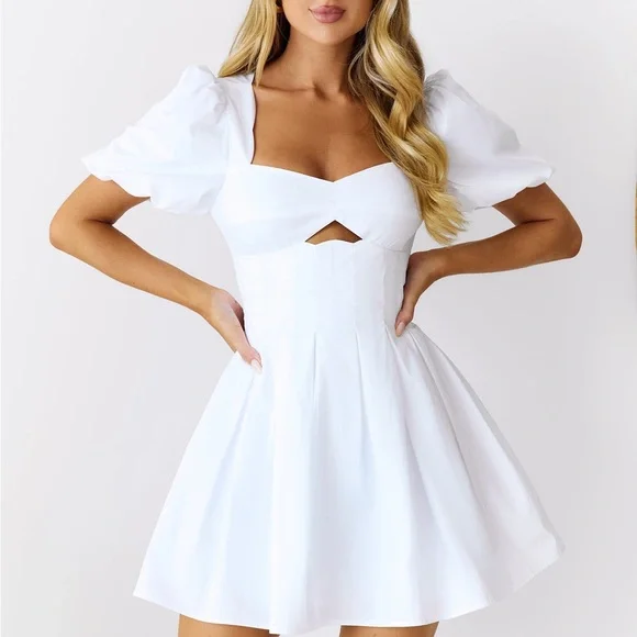 SEASHORE SOIREE SHORT SLEEVE MINI DRESS WHITE - Picture 2 of 4